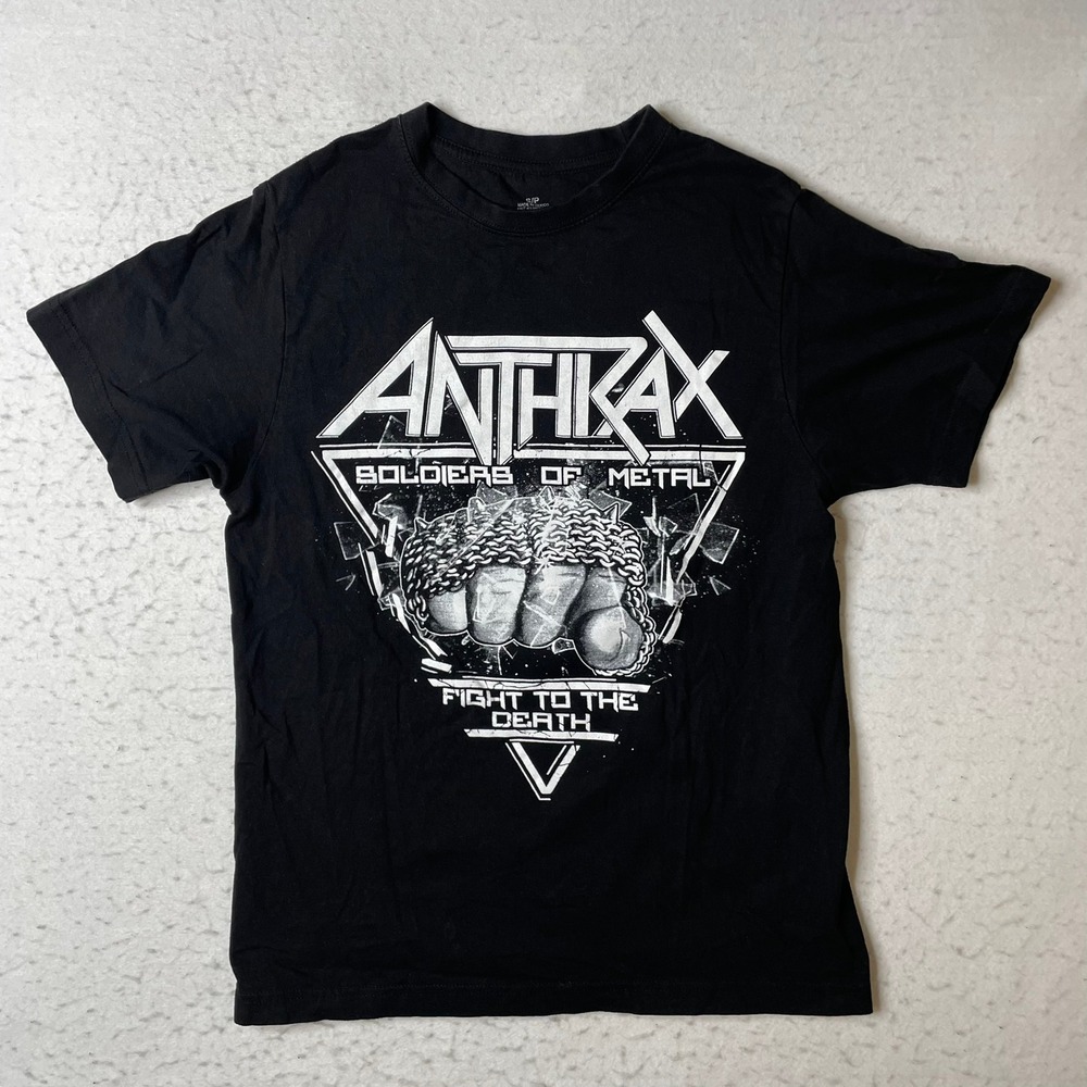 Anthrax T Shirt Mens Small Black Soldiers of Metal Band Graphic Tee Short Sleeve